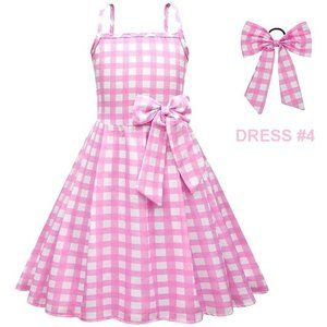 NWT Adorable Barbie Costume Movie Pink Gingham Plaid Girls Dresses +Gift